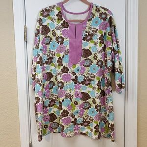 3/4 Sleeve Printed Knit Tunic w/Keyhole Neck 💜🩵🤎